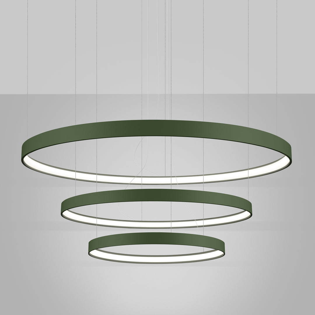 Lustre anneau RIO vert olive allumée, suspendu