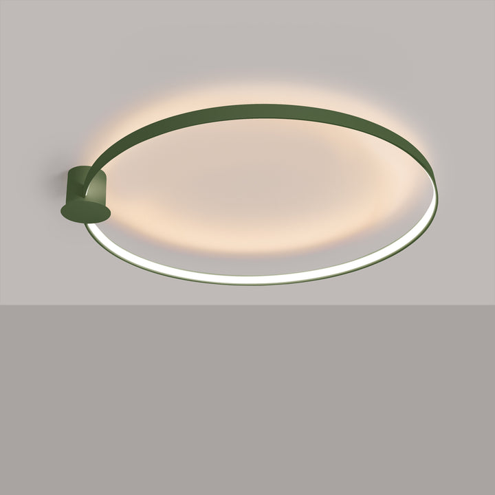 Plafonnier anneau RIO vert olive allumée, au plafond