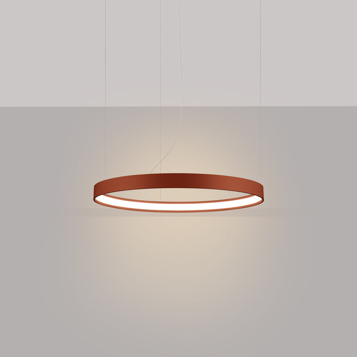 Lustre anneau RIO ocre rouge allumée, suspendu