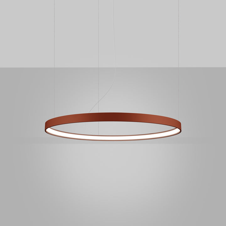 Lustre anneau RIO ocre rouge allumée, suspendu