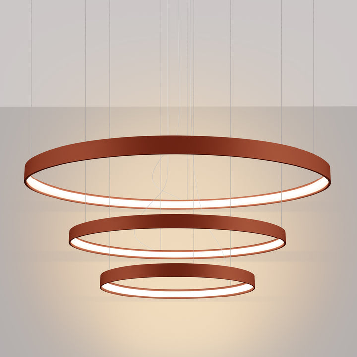 Lustre anneau RIO ocre rouge allumée, suspendu