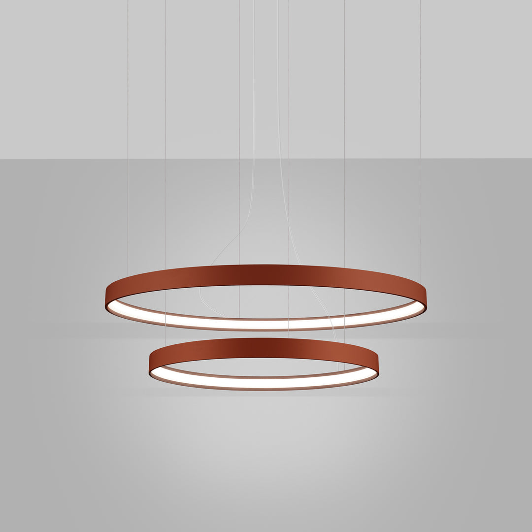 Lustre anneau RIO ocre rouge allumée, suspendu