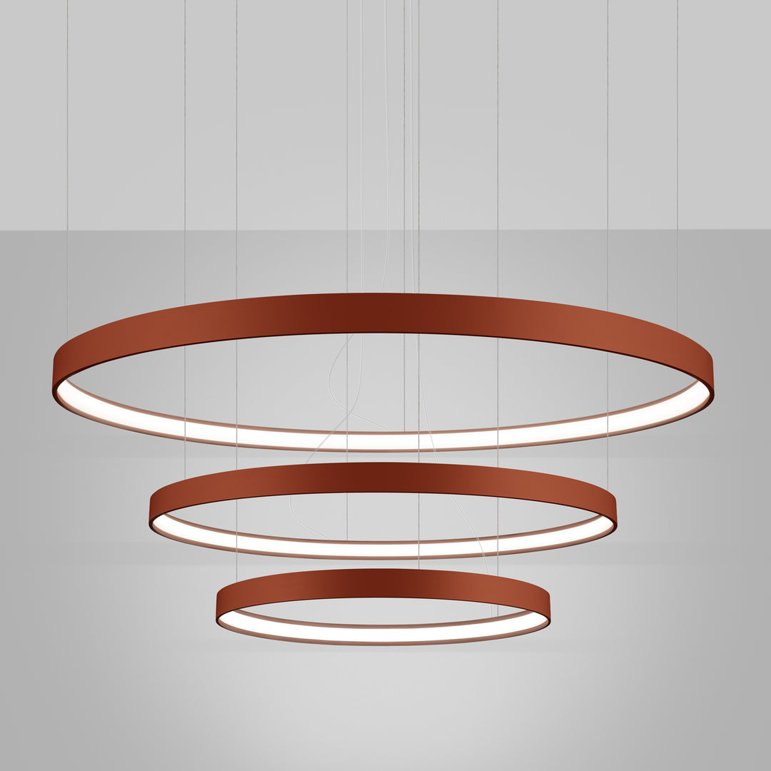 Lustre anneau RIO ocre rouge allumée, suspendu