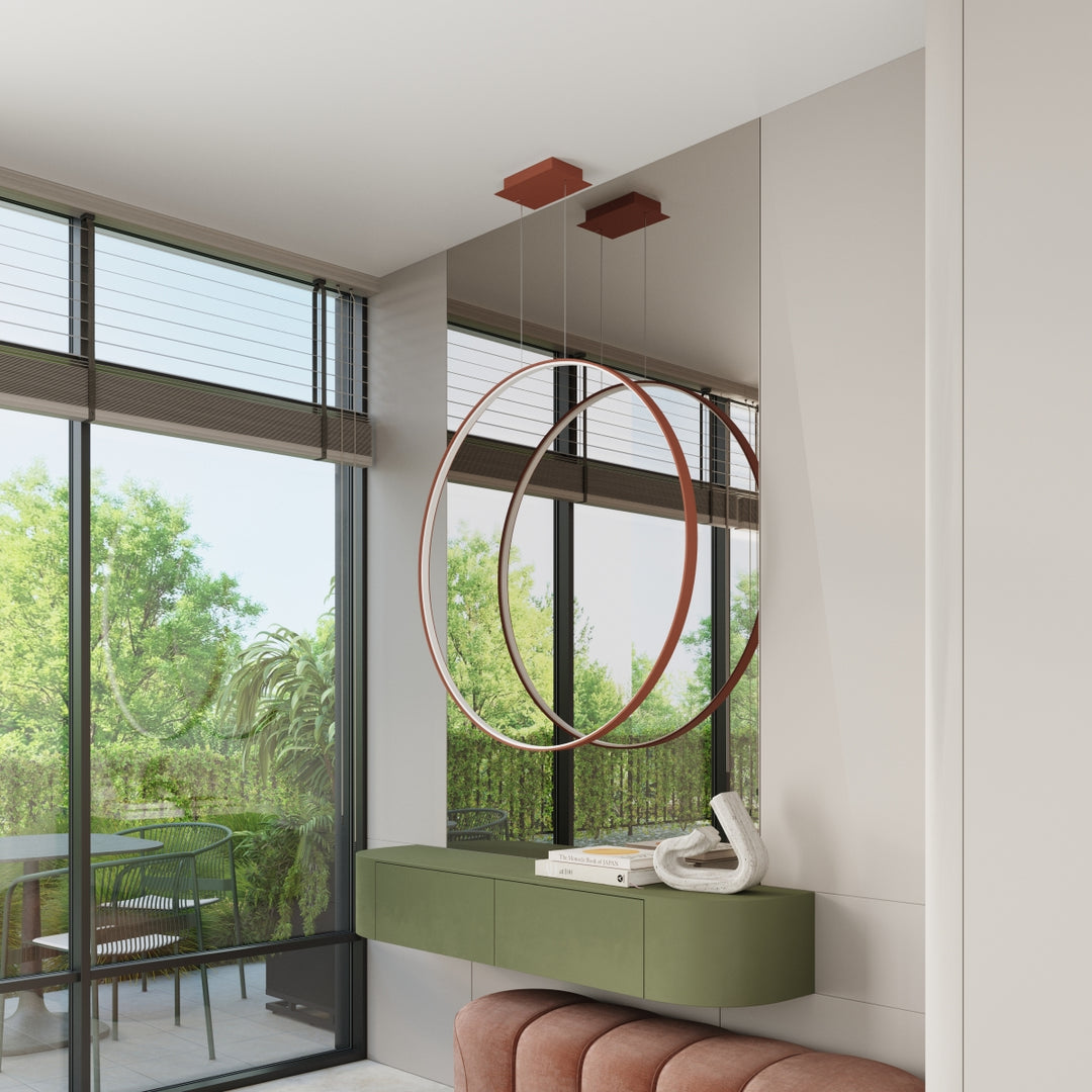Suspension anneau RIO ocre rouge au-dessus d'une coiffeuse