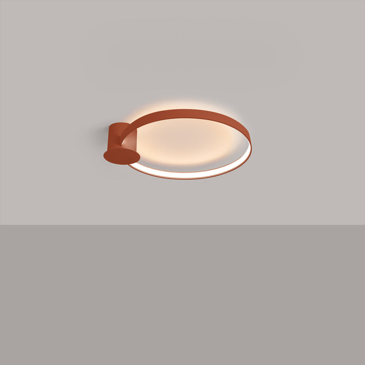 Plafonnier anneau RIO ocre rouge allumée, au plafond