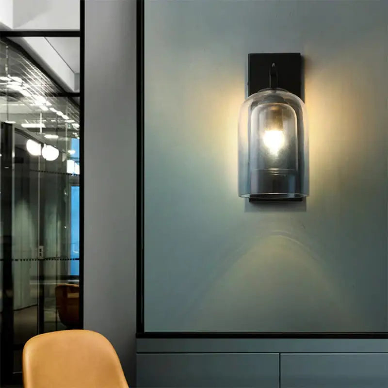 Applique murale rétro en verre transparent et support noir