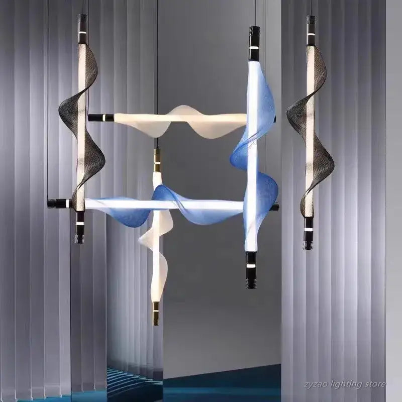 Suspension luminaire moderne design ondulé en verre noir et blanc