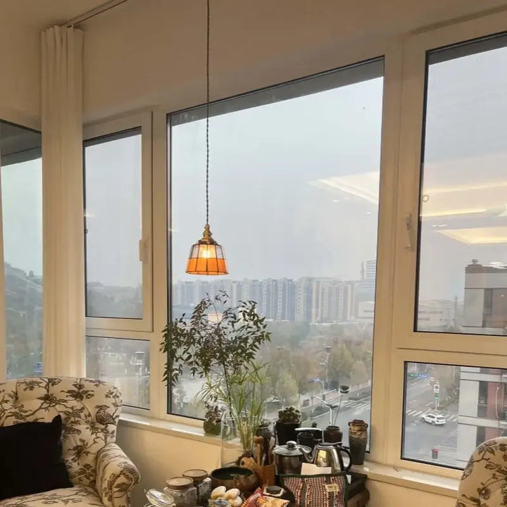 Suspension vintage en verre et cuivre design éclatant chic