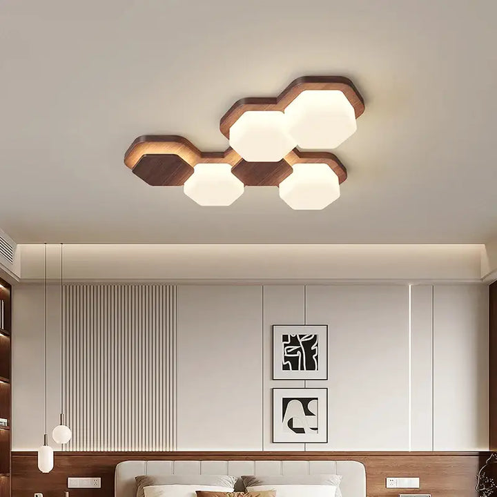 Plafonnier led design géométrique en bois moderne