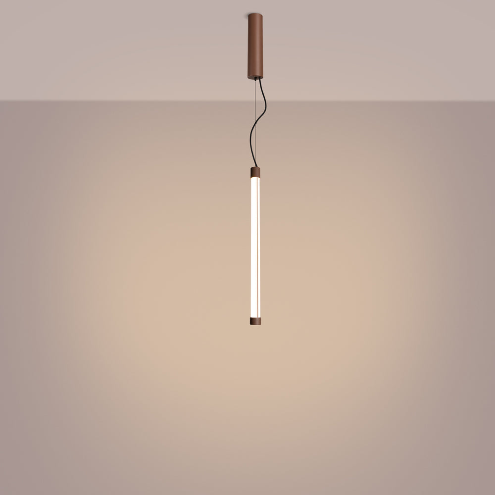 Suspension tube TRANG marron allumée, suspendue