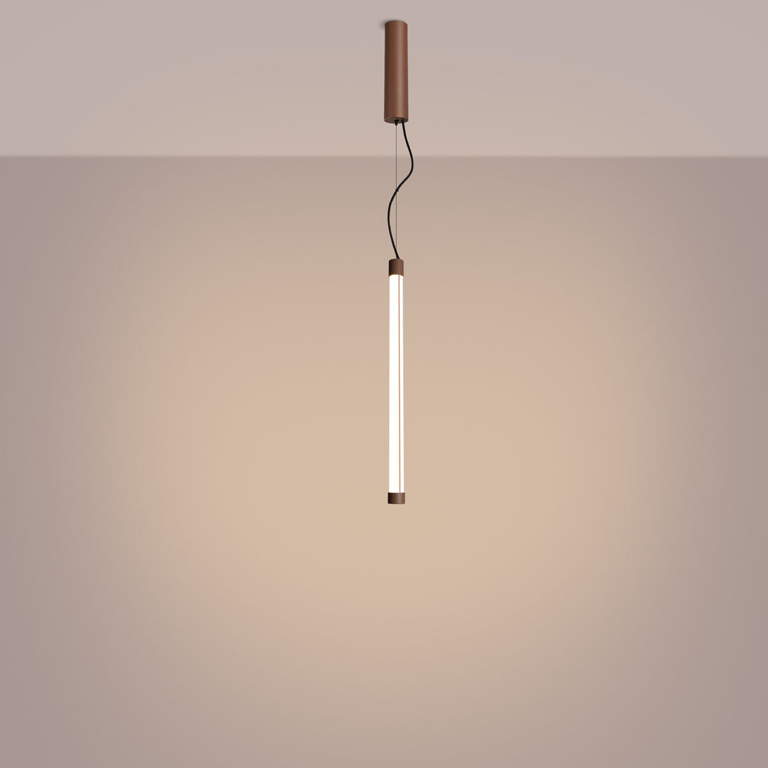 Suspension tube TRANG marron allumée, suspendue