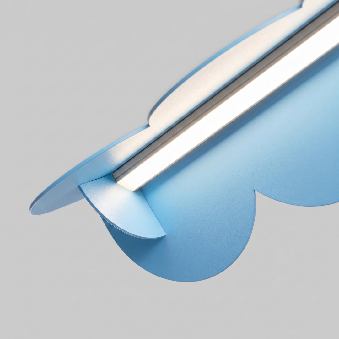Suspension BISCUIT bleu clair allumée, bandeau LED