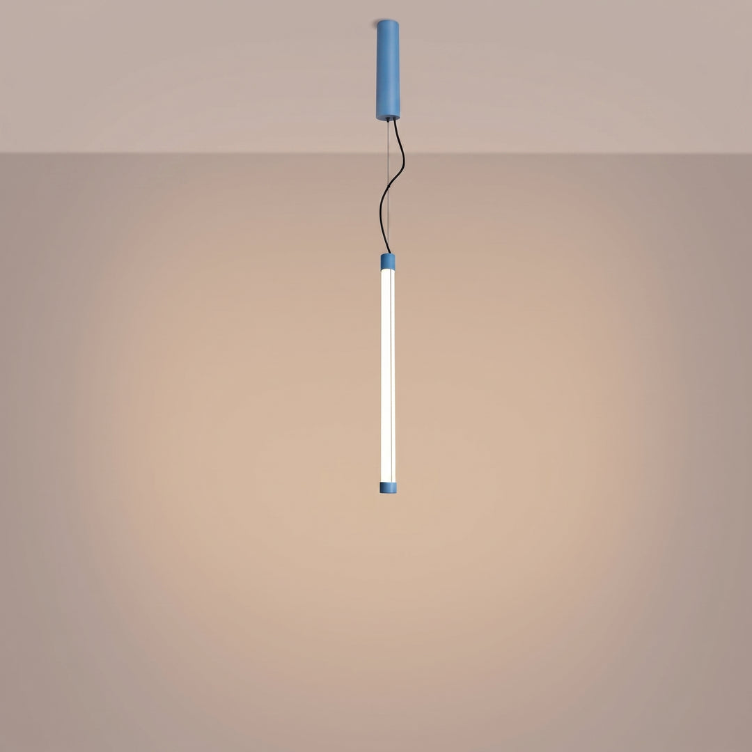 Suspension tube TRANG bleu clair allumée, suspendue