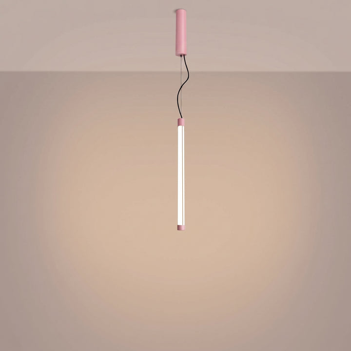 Suspension tube TRANG rose allumée, suspendue