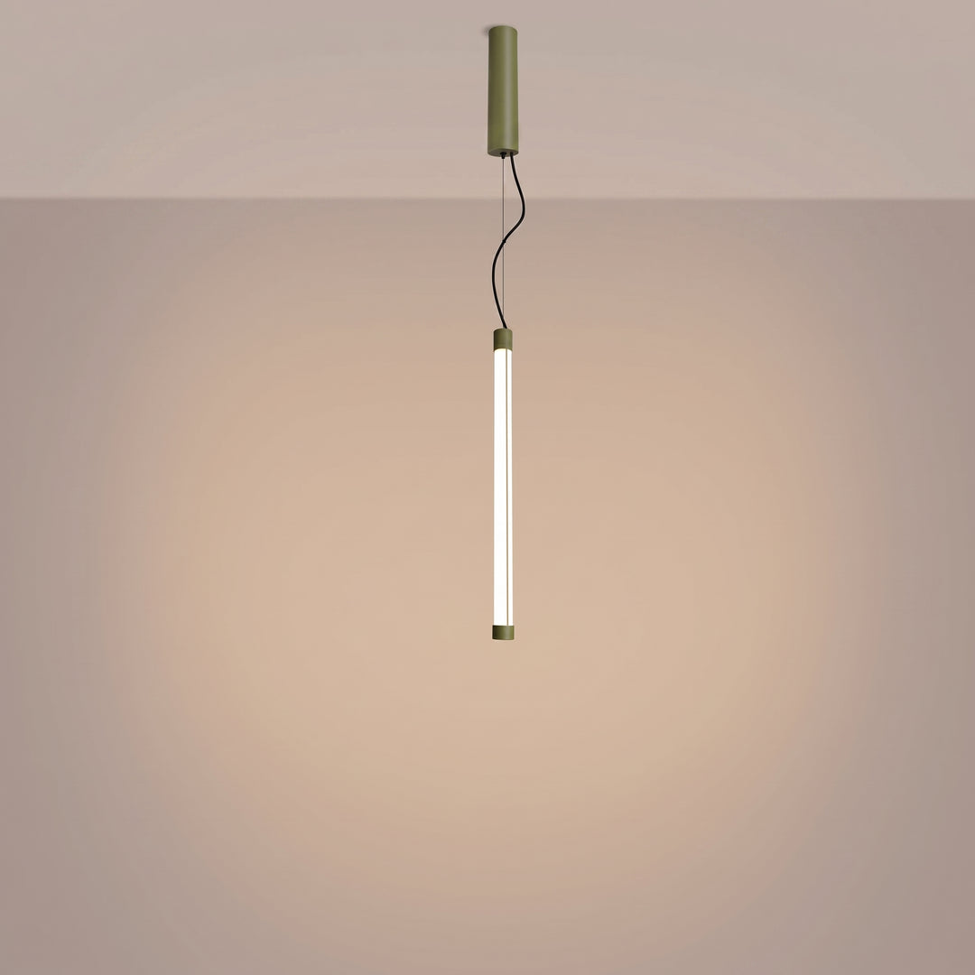 Suspension tube TRANG vert olive allumée, suspendue