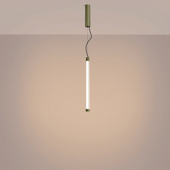 Suspension tube TRANG vert olive allumée, suspendue