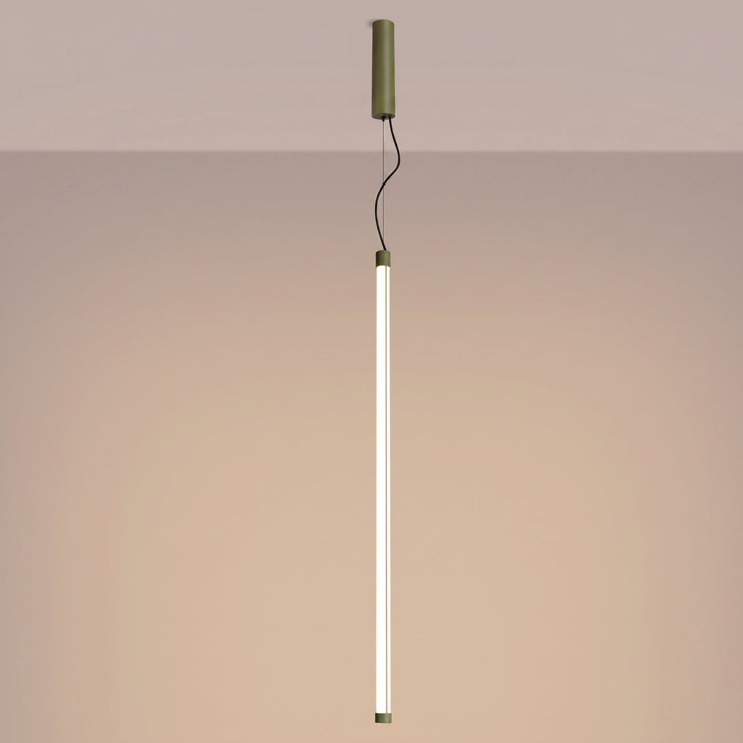Suspension tube TRANG vert olive allumée, suspendue