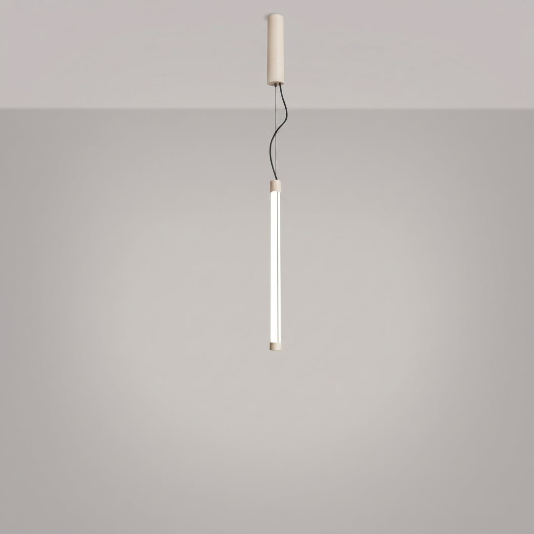 Suspension tube TRANG beige allumée, suspendue