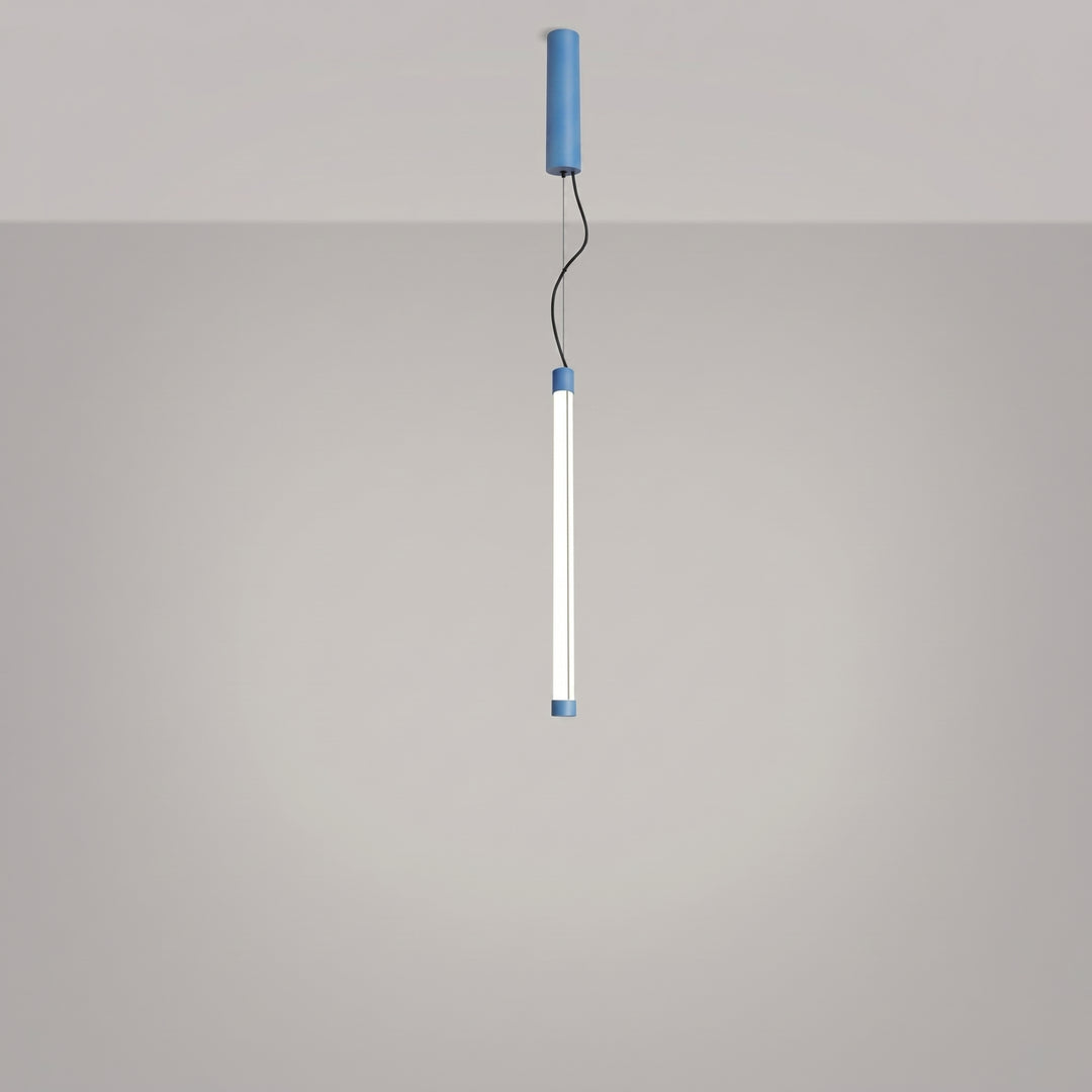 Suspension tube TRANG bleu clair allumée, suspendue