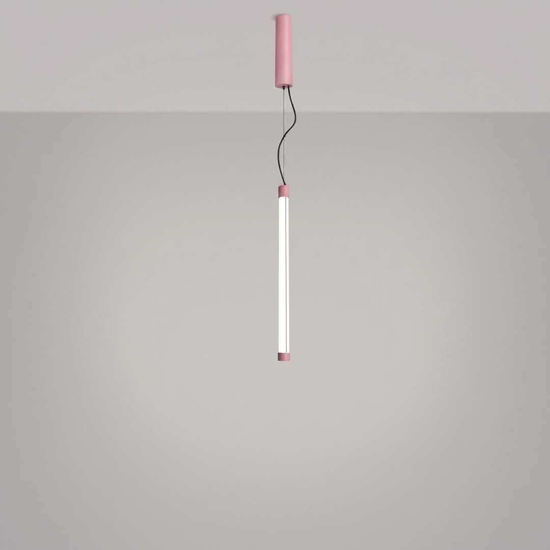 Suspension tube TRANG rose allumée, suspendue