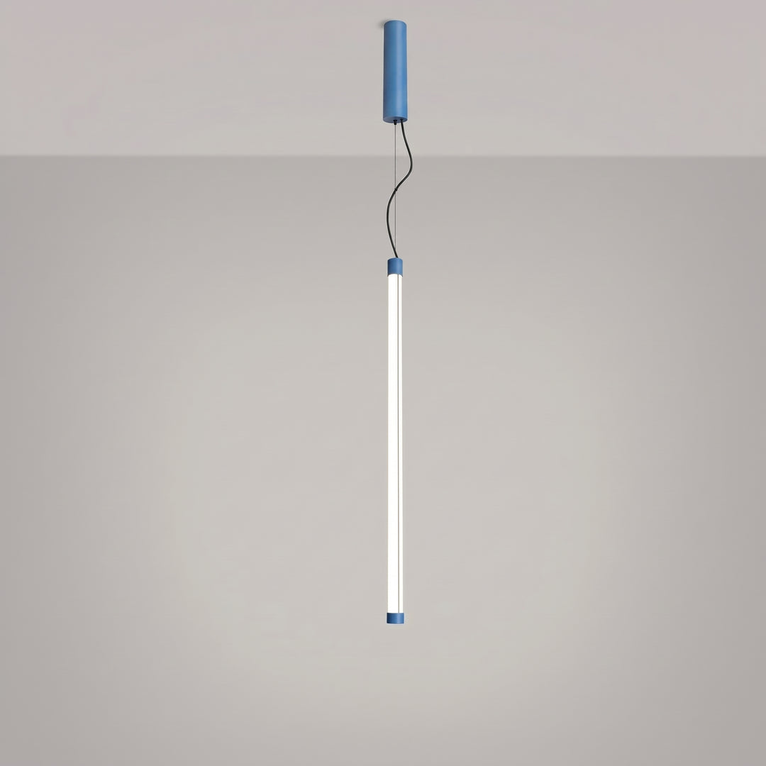 Suspension tube TRANG bleu clair allumée, suspendue