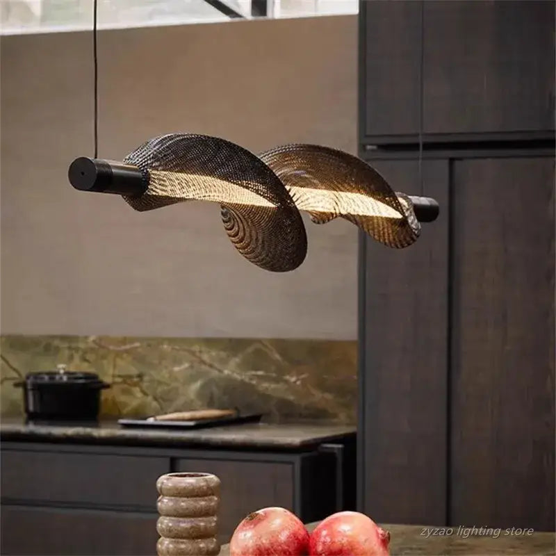 Suspension luminaire moderne design ondulé en verre noir et blanc