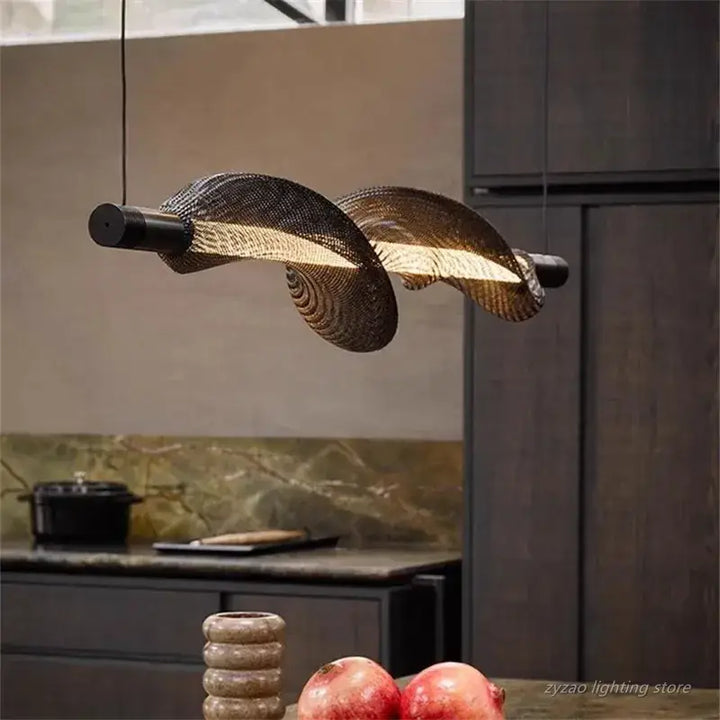 Suspension luminaire moderne design ondulé en verre noir et blanc