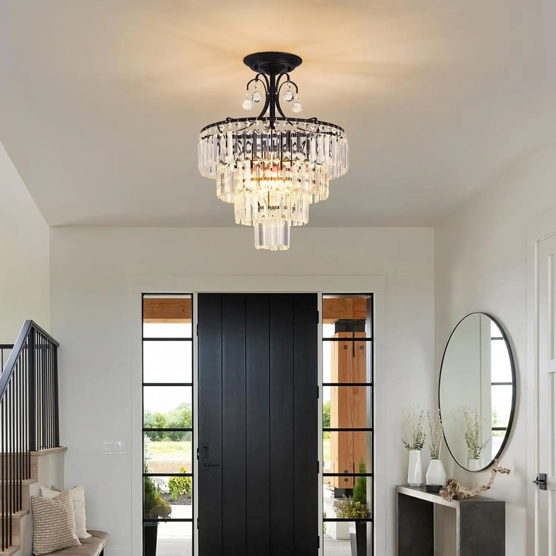Plafonnier Cristal Noir Multi Étages Luminaire Élégant Chic


