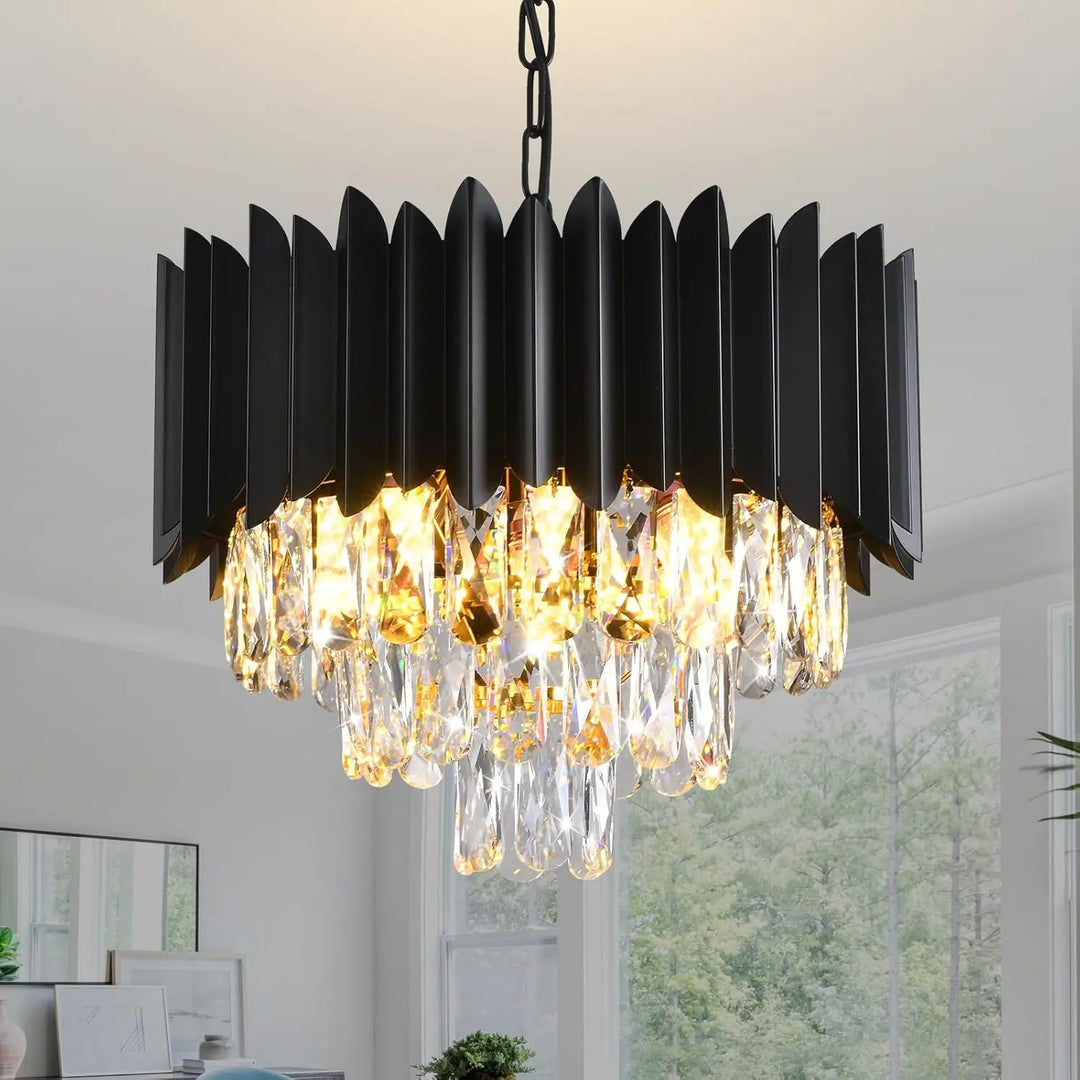 Suspension Moderne Cristal Noir Or Rose Pour Salle À Manger

