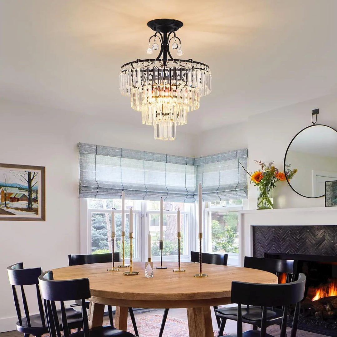 Plafonnier Cristal Noir Multi Étages Luminaire Élégant Chic

