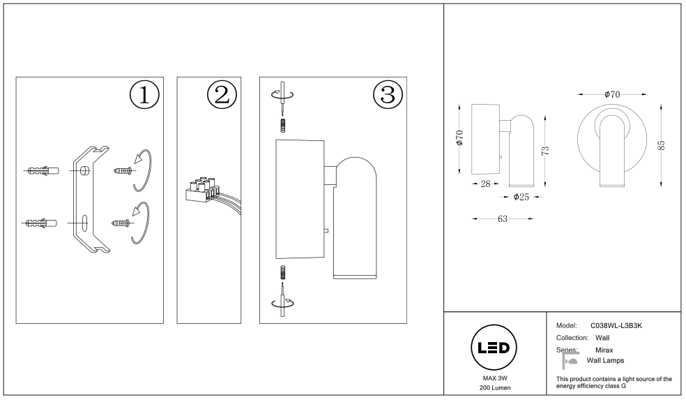 Schéma d'installation du luminaire