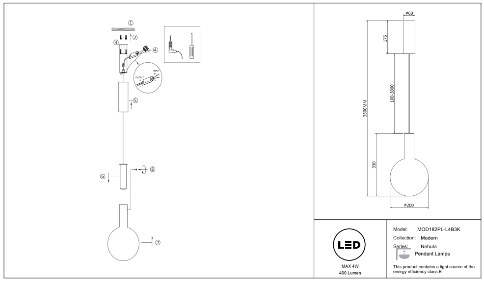 Schéma d'installation du luminaire