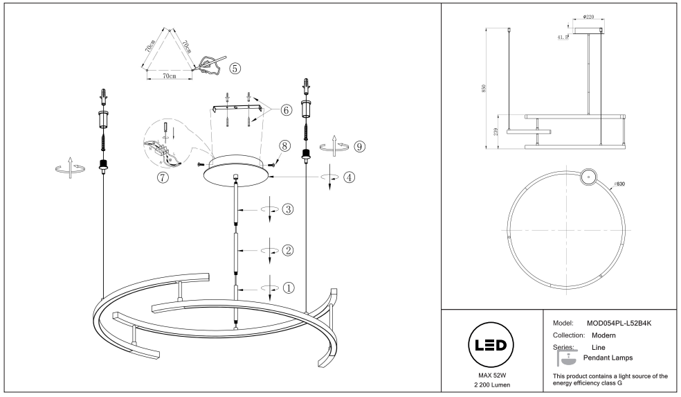 Schéma d'installation du luminaire