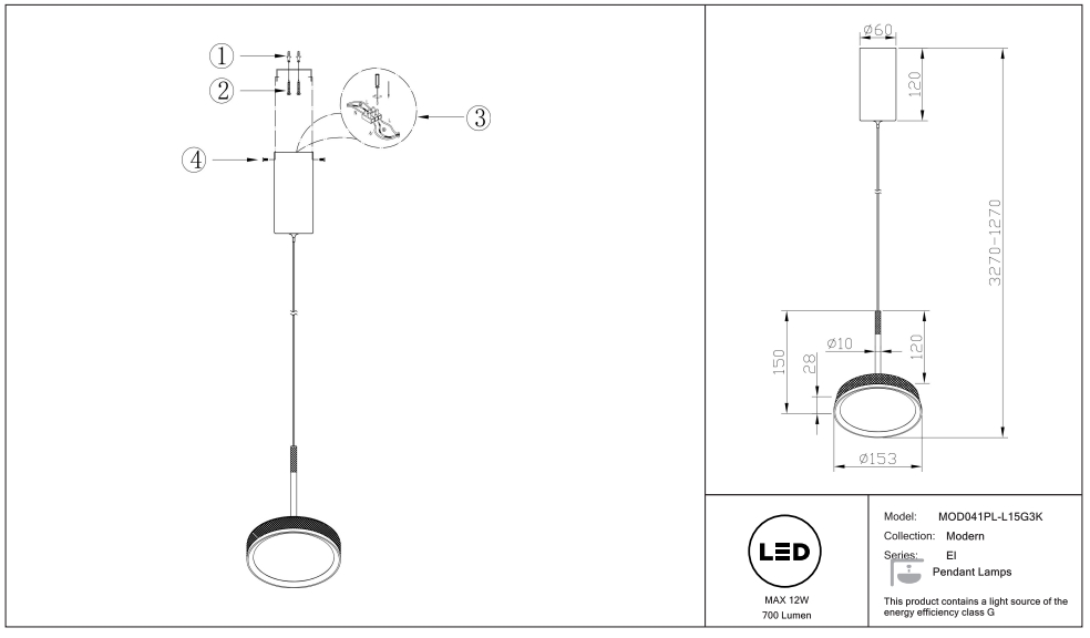 Schéma d'installation du luminaire