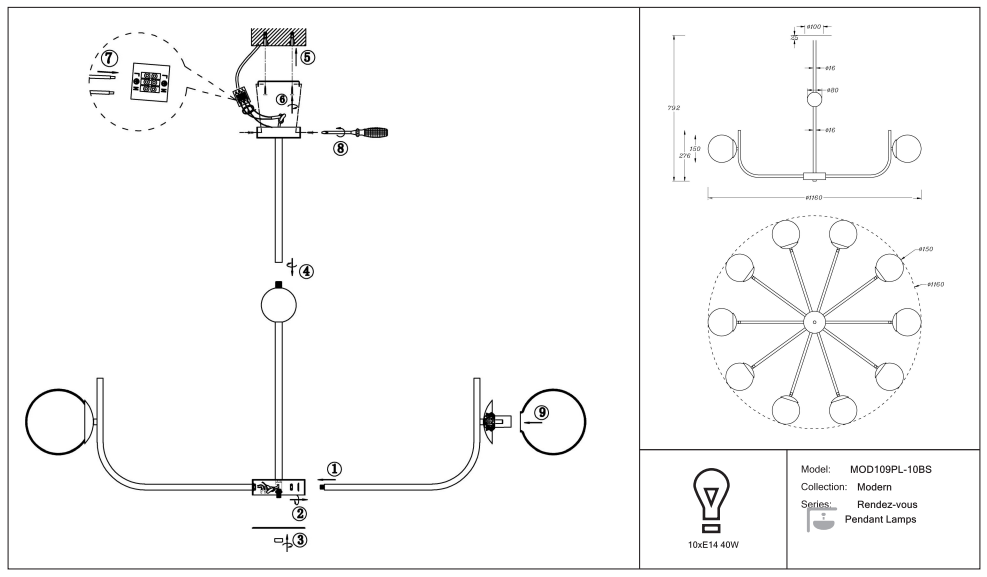Schéma d'installation du luminaire