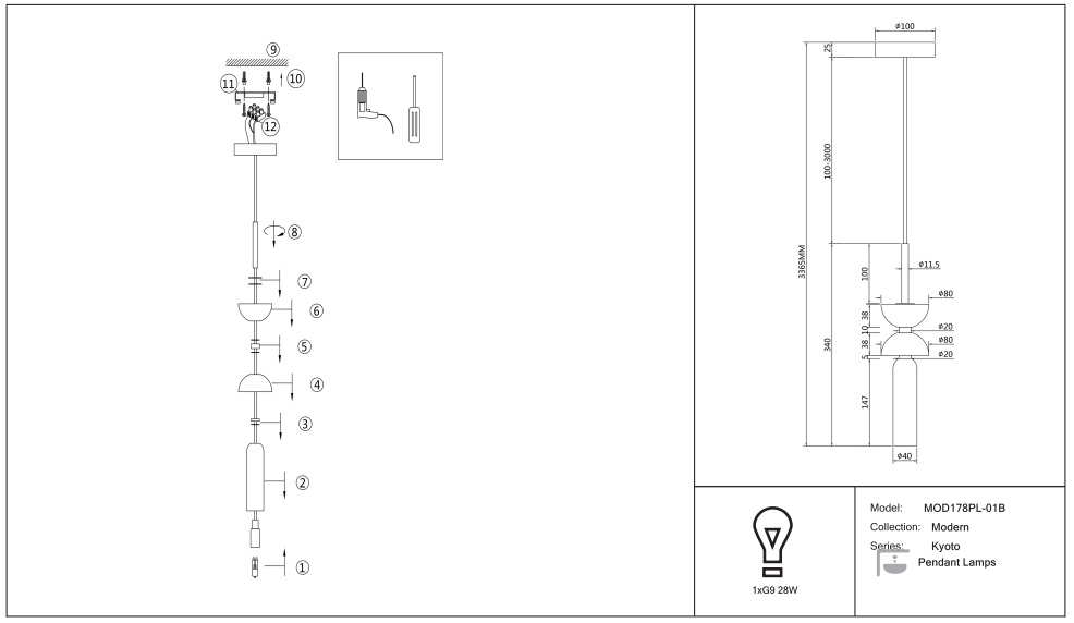 Schéma d'installation du luminaire