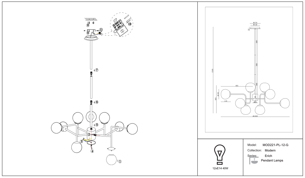 Schéma d'installation du luminaire