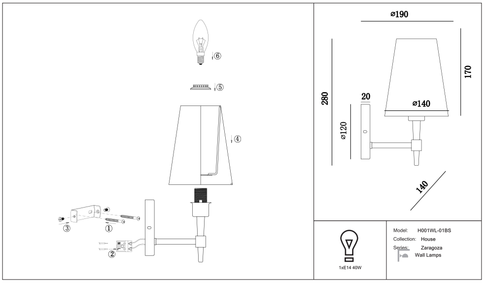 Schéma d'installation du luminaire