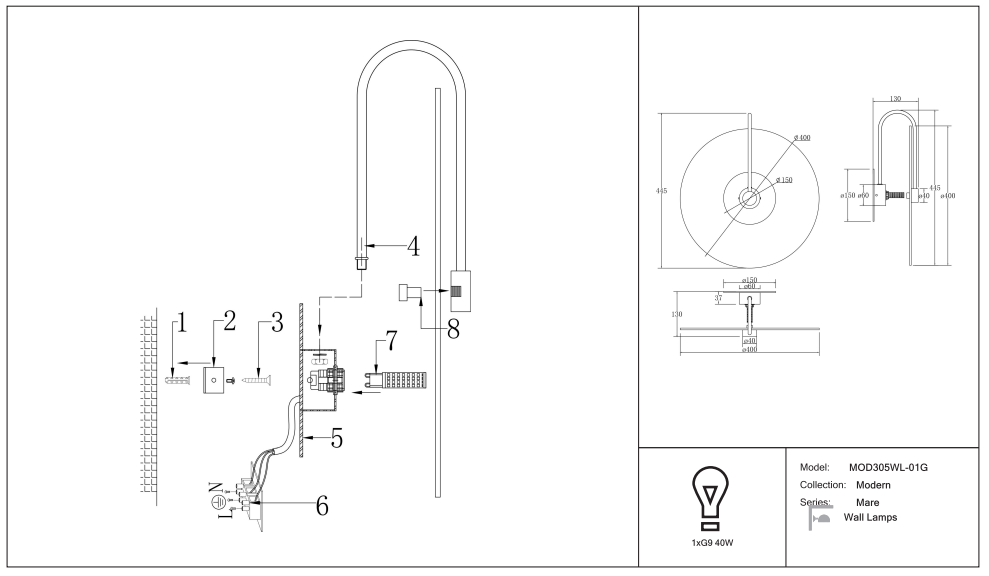 Schéma d'installation du luminaire