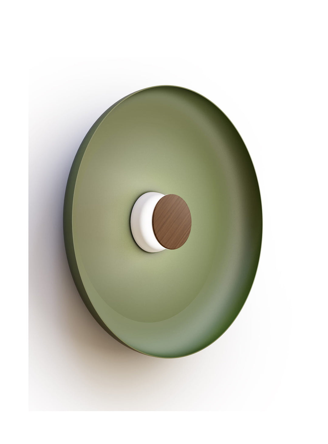 Applique murale Totem Pablo Designs, abat-jour métal vert forêt 56 cm, base blanche et façade noyer
