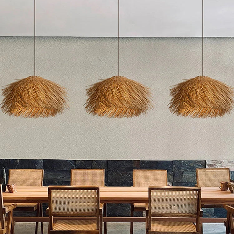 Suspension luminaire rotin naturel design moderne

