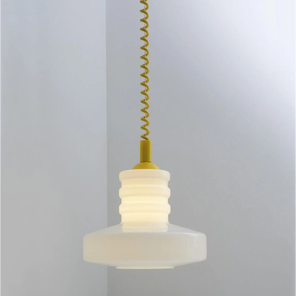 Suspension scandinave Verre Blanc et Câble Torsadé 