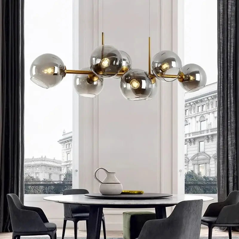 Suspension luminaire scandinave avec 8 boules en verre teinté noir


