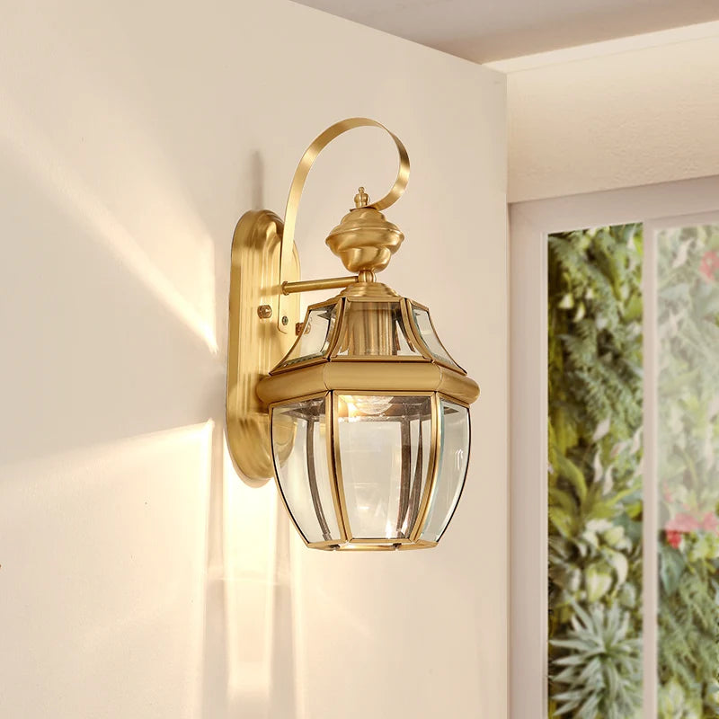Lanterne Extérieure Dorée Au Style Rétro Hexagonale