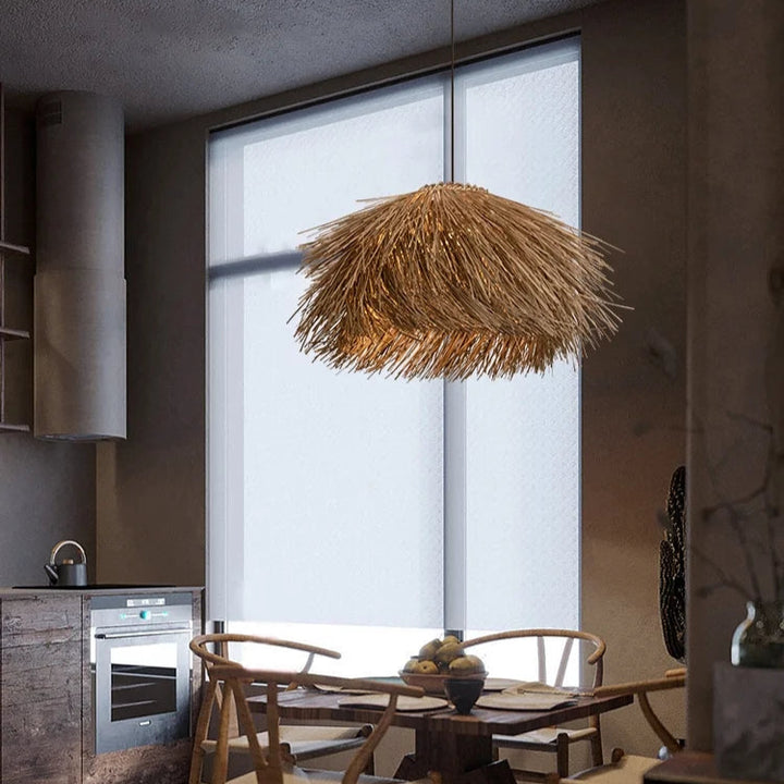 Suspension luminaire rotin naturel design moderne


