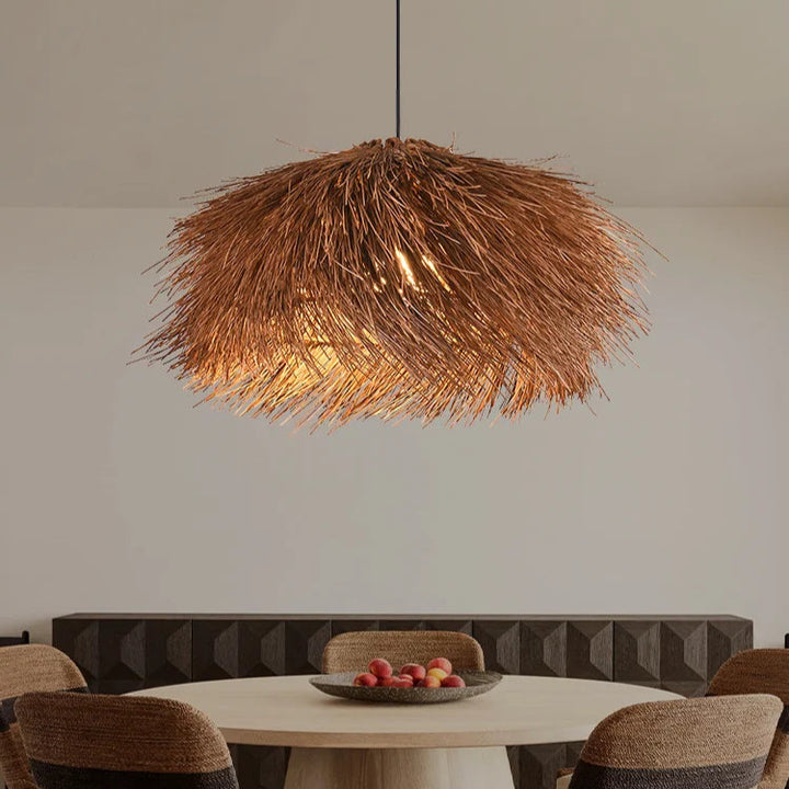 Suspension luminaire rotin naturel design moderne

