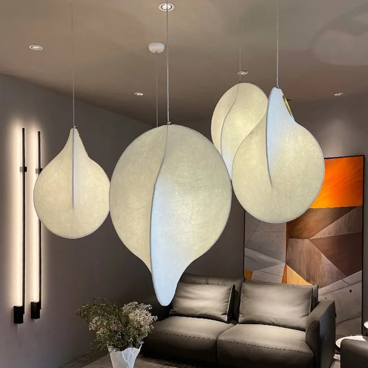 Suspension luminaire blanche en forme de lanterne japonaise

