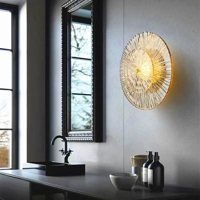Applique murale dorée ronde en verre

