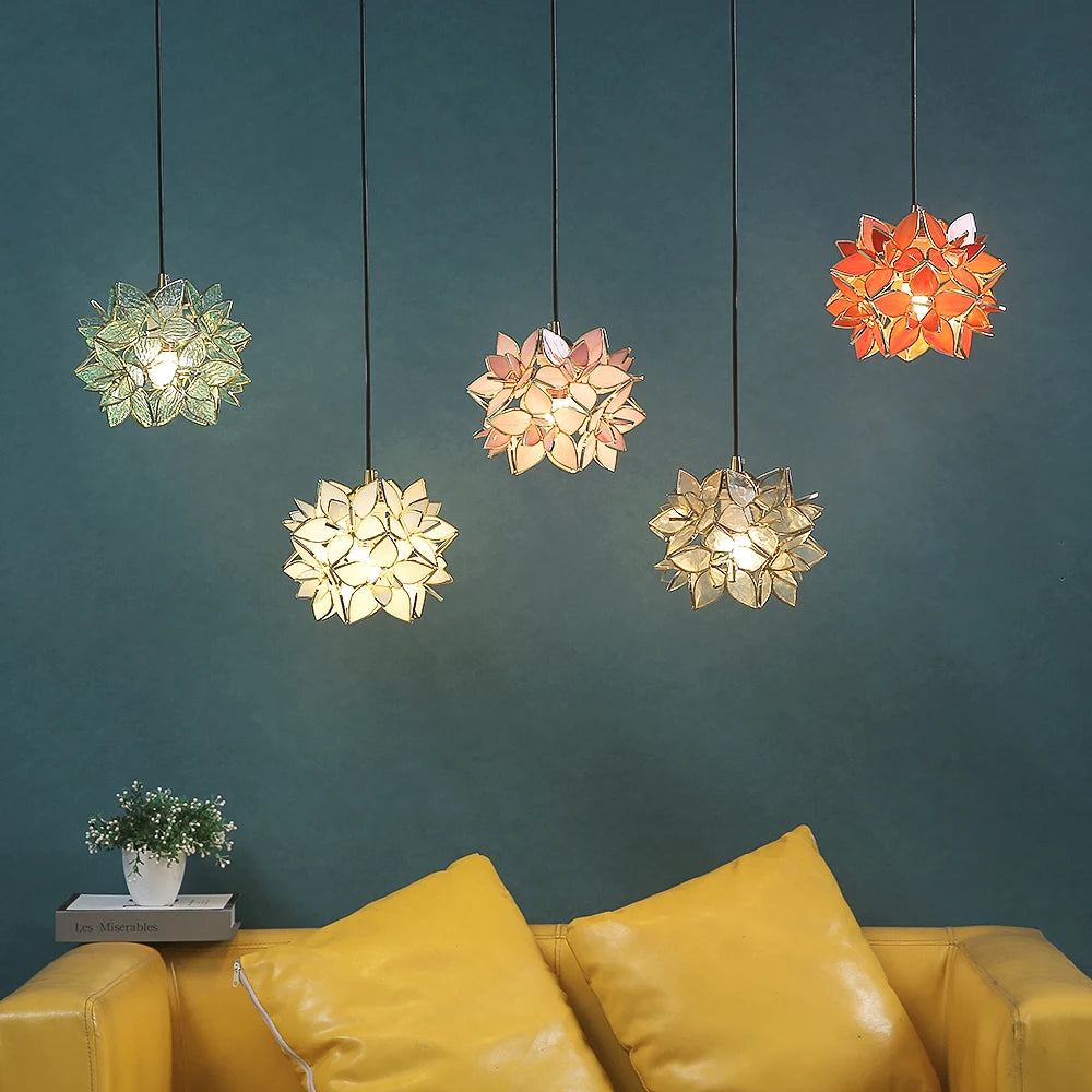 Suspension Luminaire en verre forme de fleur 