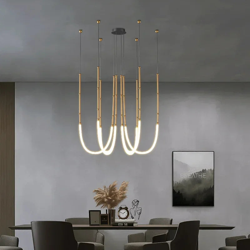 Suspension LED Moderne Dorée En U Pour Salle À Manger Stylé